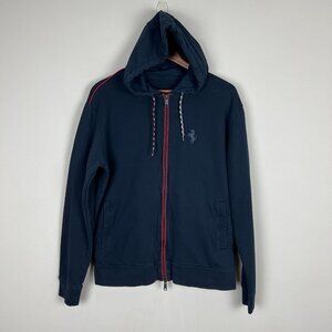 Ferrari Full Zip Hoodie Sweatshirt Mens XXL Black Red‎ Logo Piping Cotton